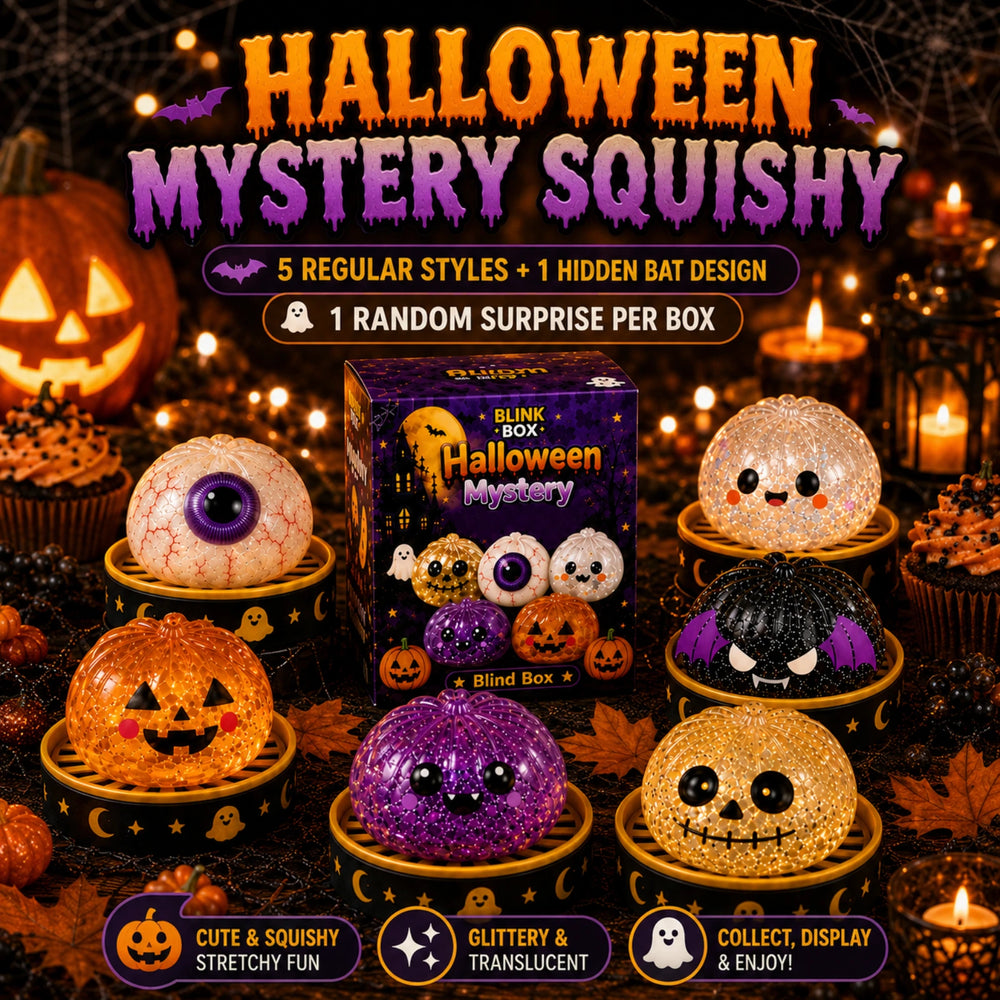 Halloween Mystery Squishy Blind Box – 5 Regular Styles + 1 Hidden Bat Design