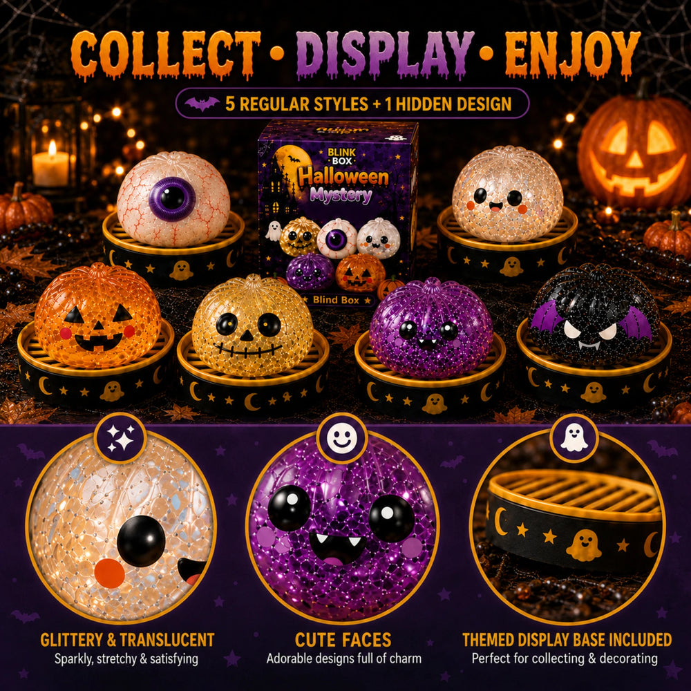 Halloween Mystery Squishy Blind Box – 5 Regular Styles + 1 Hidden Bat Design