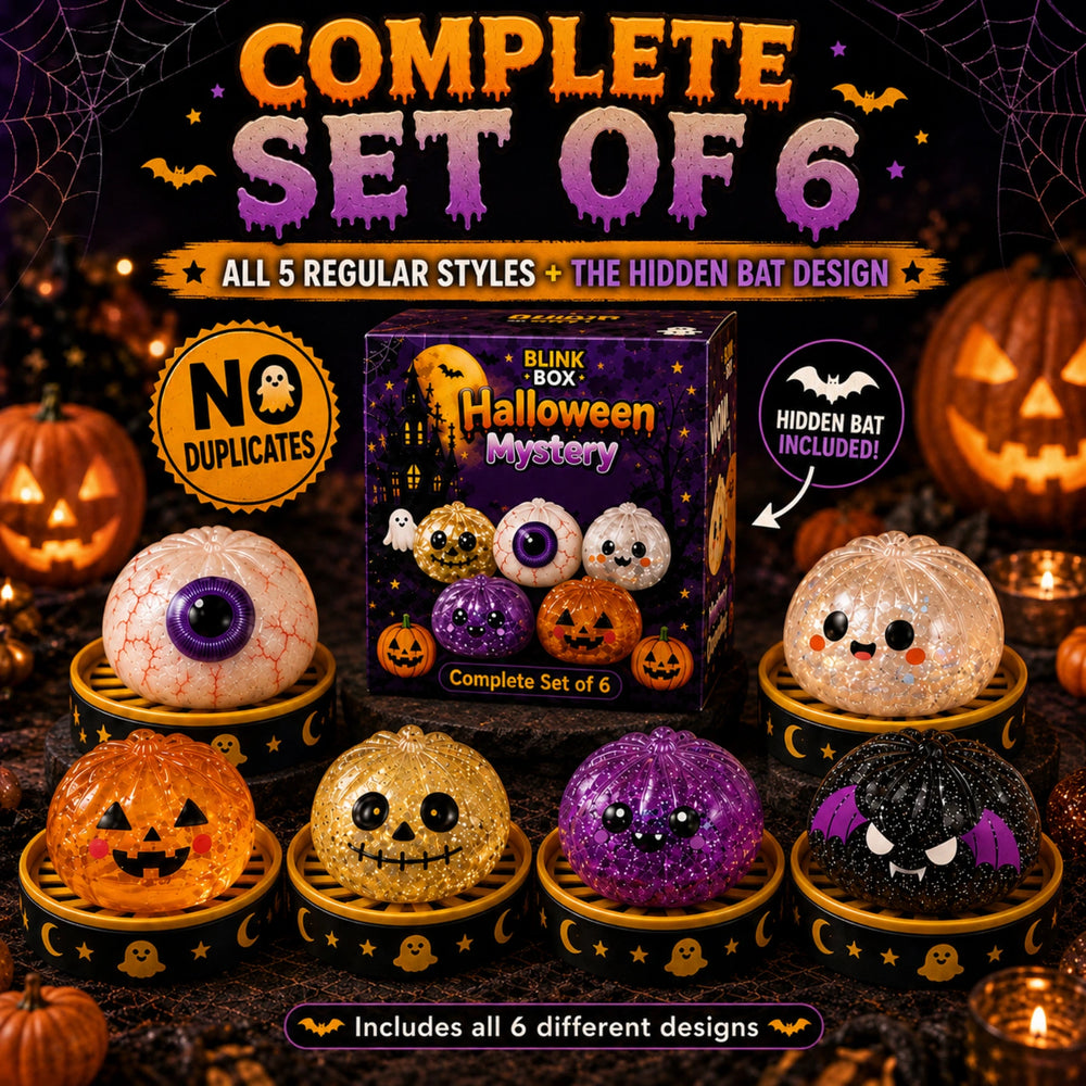 Halloween Mystery Squishy Blind Box – 5 Regular Styles + 1 Hidden Bat Design