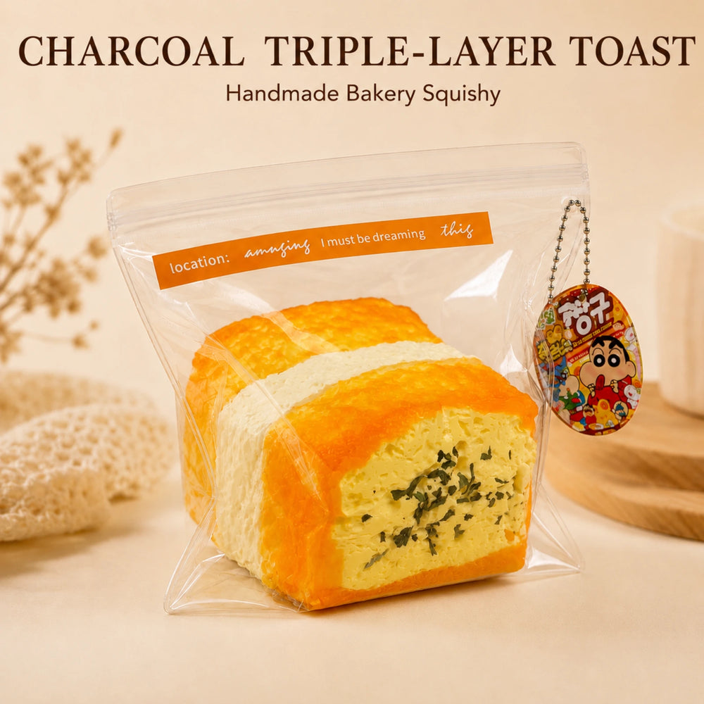 450g Extra-Thick Triple-Layer Toast Squishy – Handmade Silicone Cream-Filled Feel