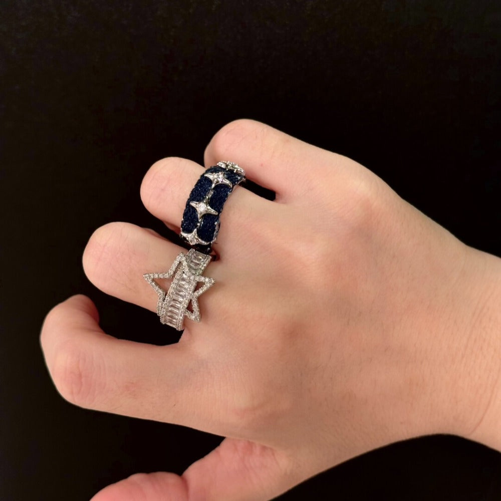 Vintage Open Band Star & Denim Ring