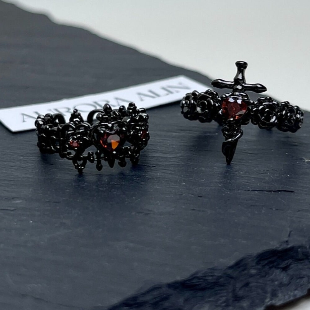 Dark Gothic Zirconia Couple Ring Set