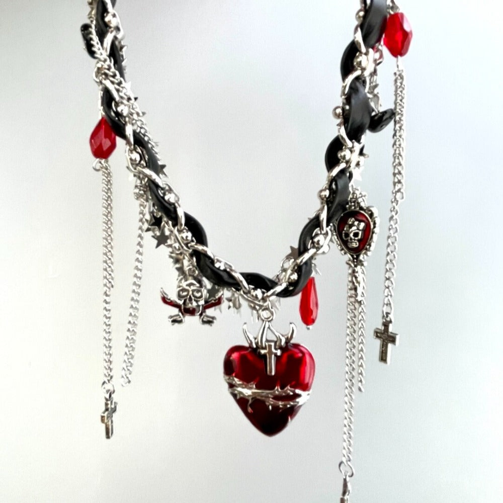Dark Bone Heart Choker Necklace
