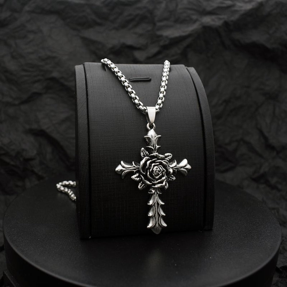 Thorn & Rose Cross Necklace