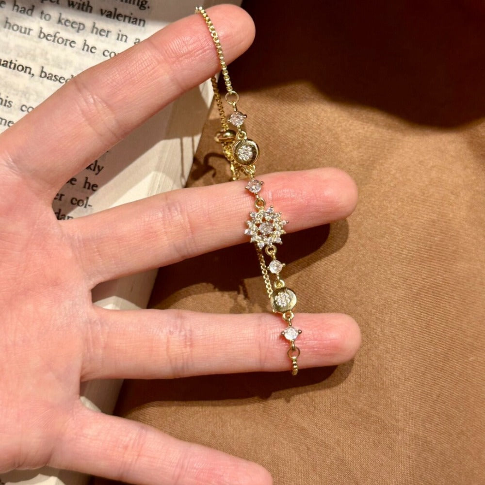 Vintage Snowfall Starburst Gold-Trim Crystal Bracelet