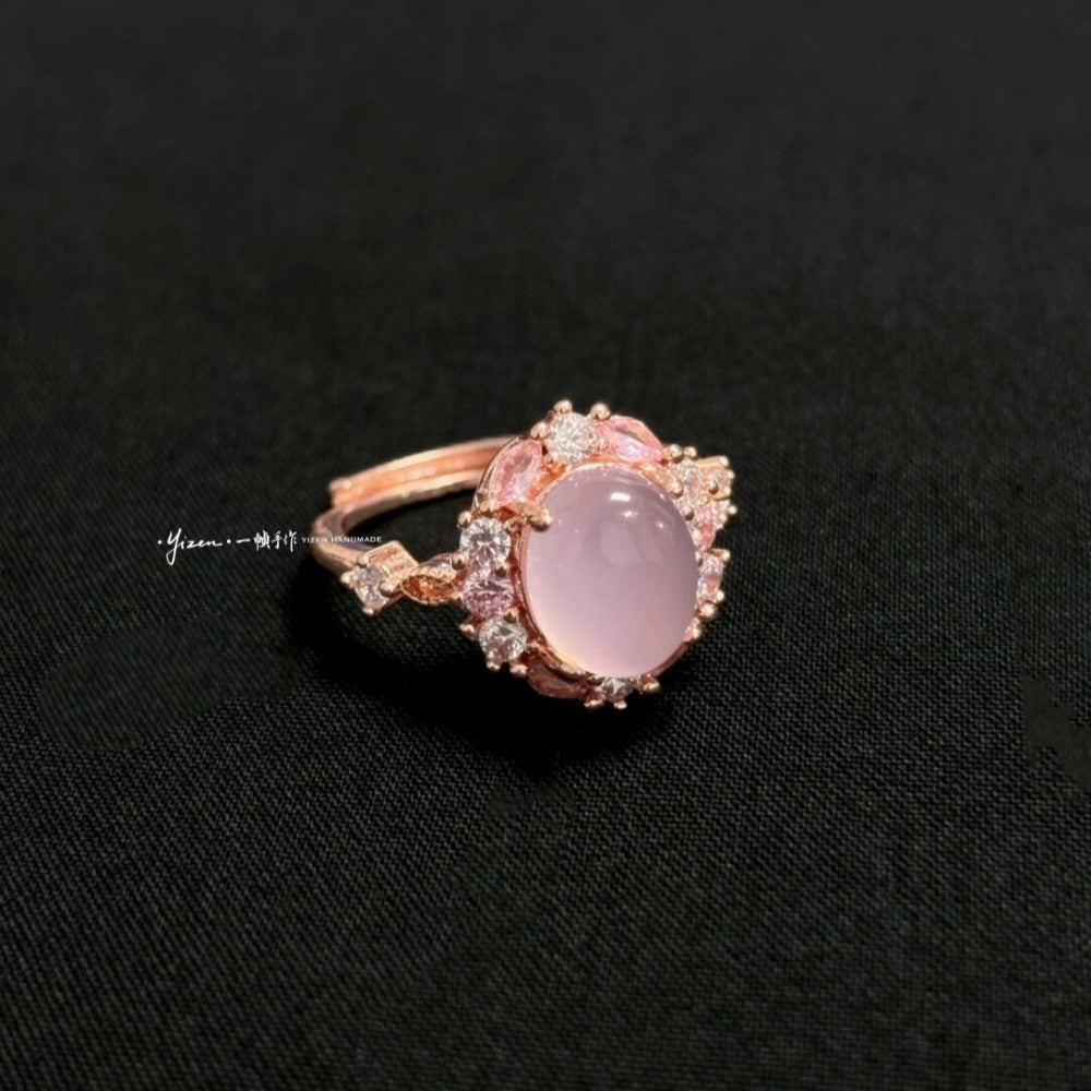 Midsummer Night Pink Chalcedony Cabochon Ring