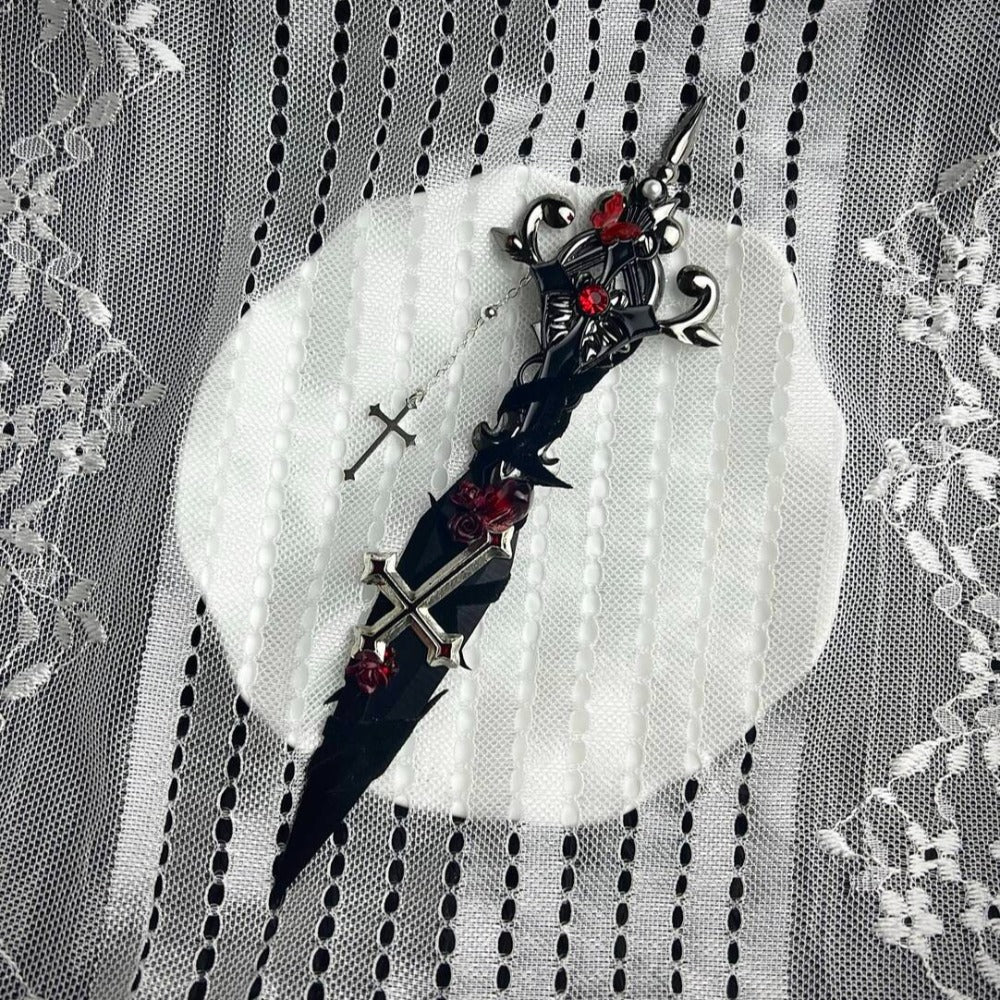 Gothic Red Rose Velvet Thorn Handcrafted Dagger
