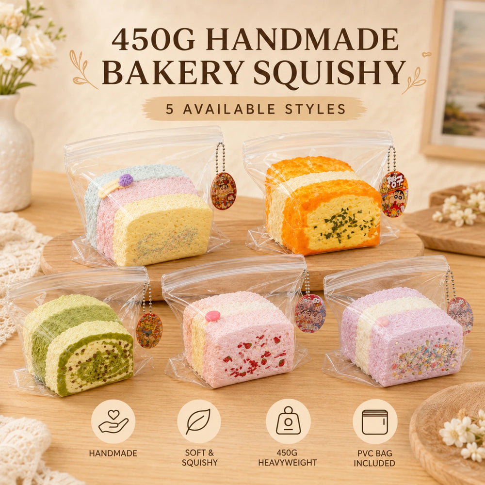 450g Extra-Thick Triple-Layer Toast Squishy – Handmade Silicone Cream-Filled Feel