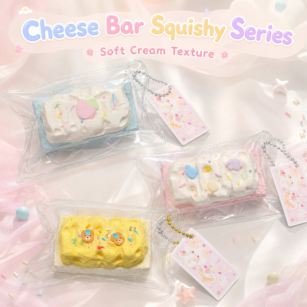 Handmade Cheese Bar Squishy – Cream-Topped Bakery Squeeze Collectible
