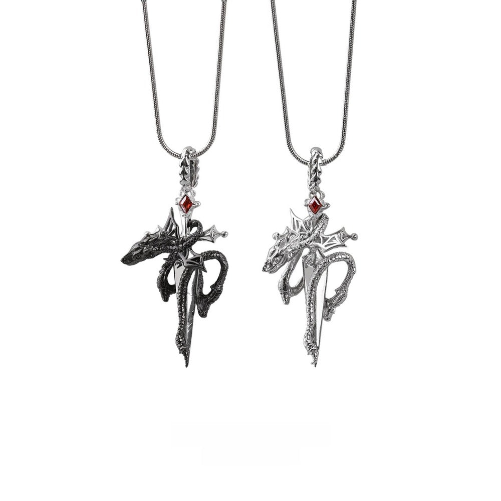 Black Dragon Ruby Sword Snake Chain Necklace