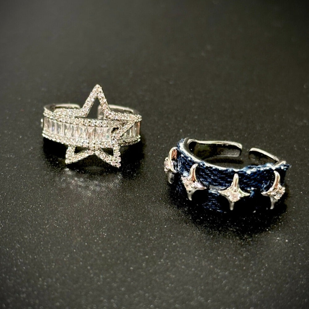 Vintage Open Band Star & Denim Ring