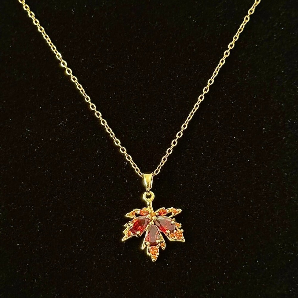 Vintage Red Crystal Maple Leaf Necklace