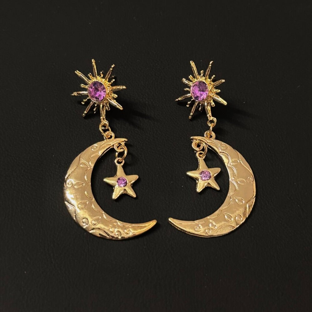 Vintage Star & Moon Luminous Retro Earrings