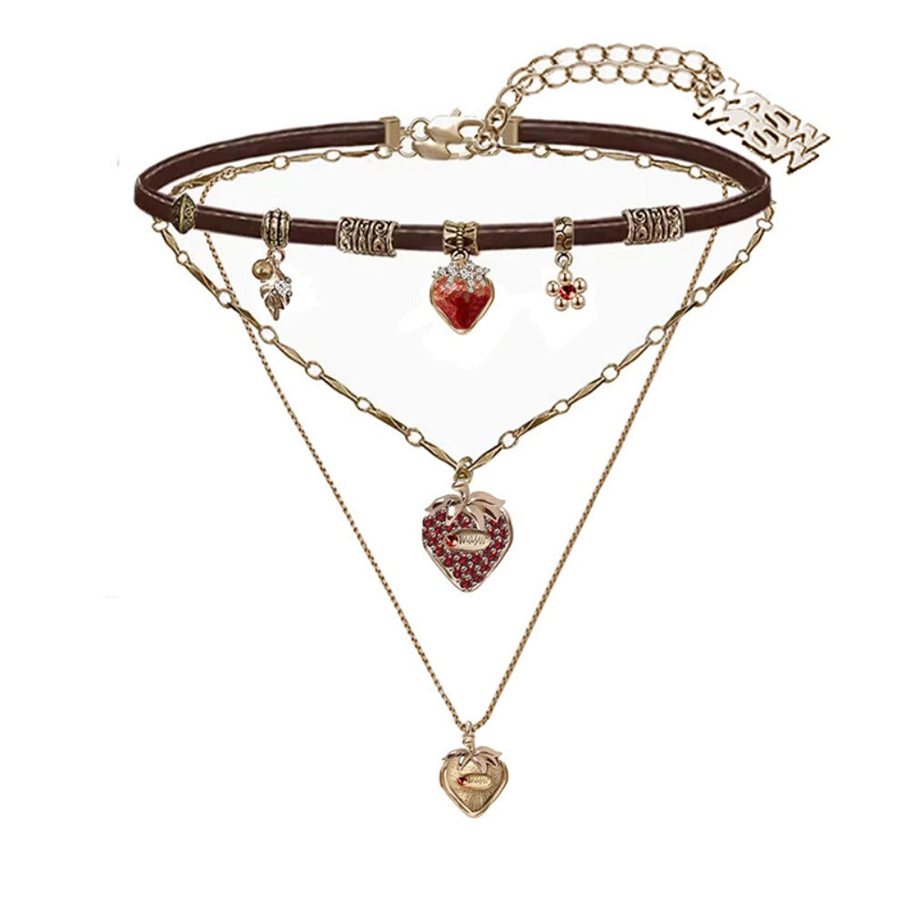 Secret Garden Vintage Crystal Strawberry Necklace