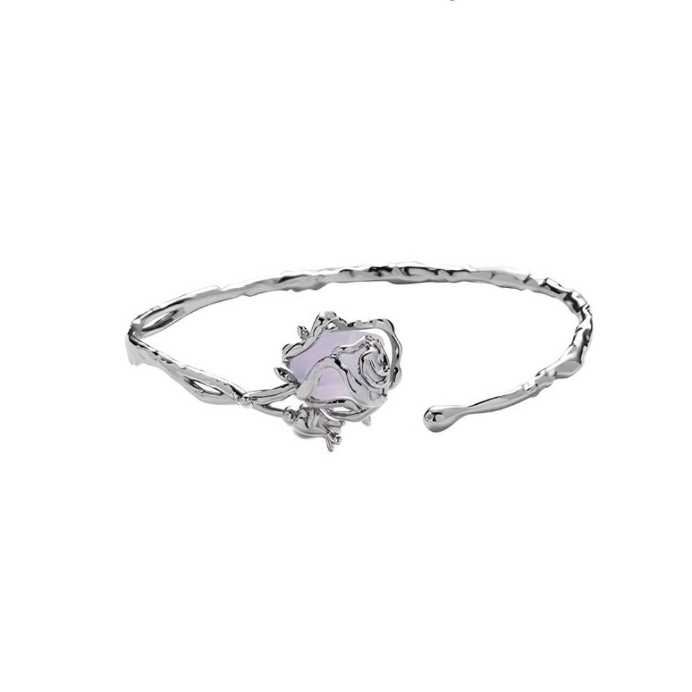 Glacial Thorn Rose Open Bangle Bracelet