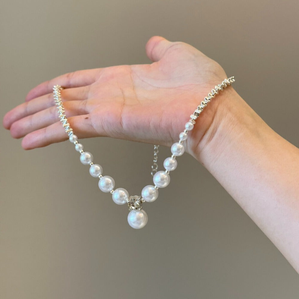 Vintage Crushed Silver Pearl Necklace