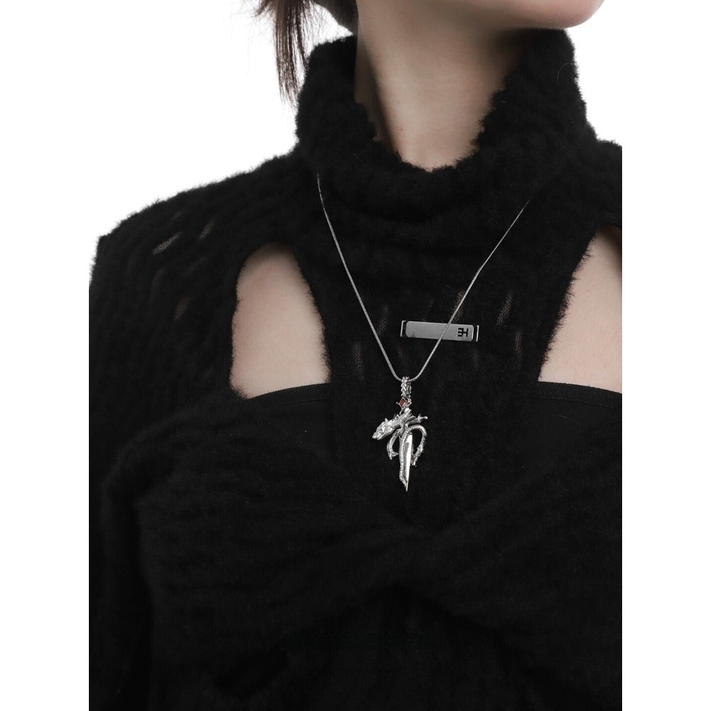 Black Dragon Ruby Sword Snake Chain Necklace