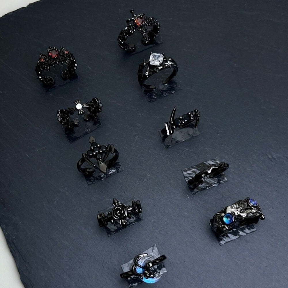 Dark Gothic Zirconia Couple Ring Set