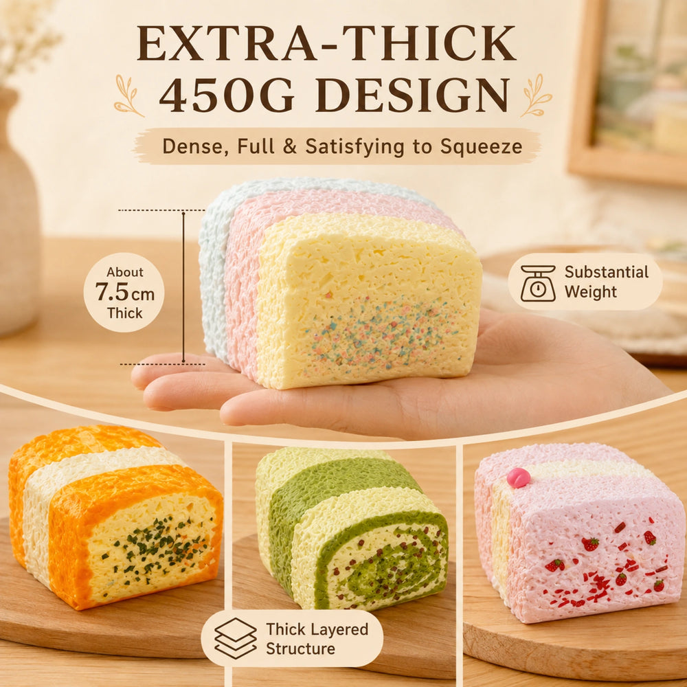 450g Extra-Thick Triple-Layer Toast Squishy – Handmade Silicone Cream-Filled Feel