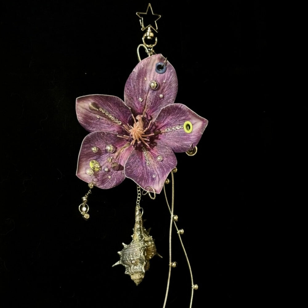 Thorn Garden Series – Silver-Eroded Violet Magnolia Bag Charm
