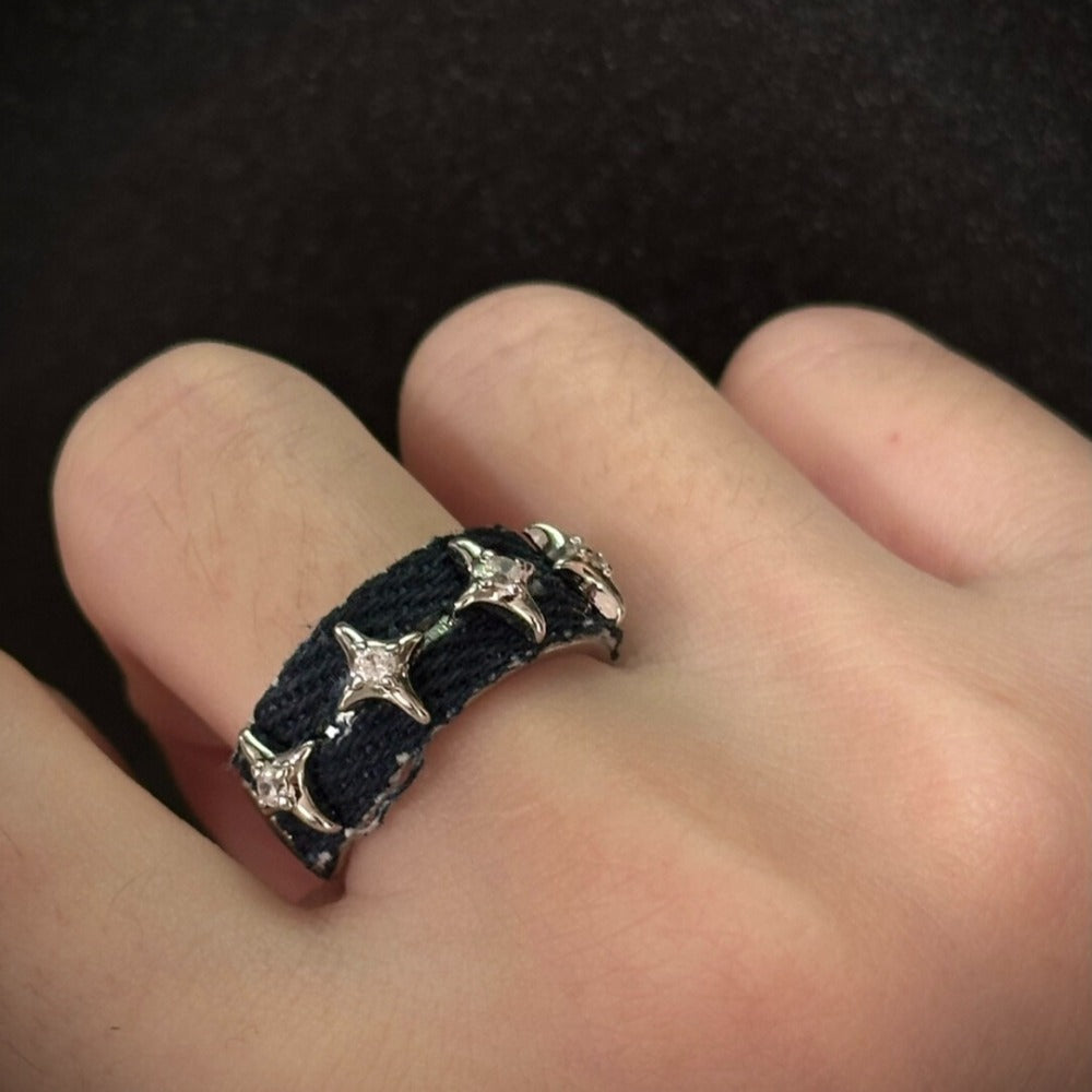 Vintage Open Band Star & Denim Ring