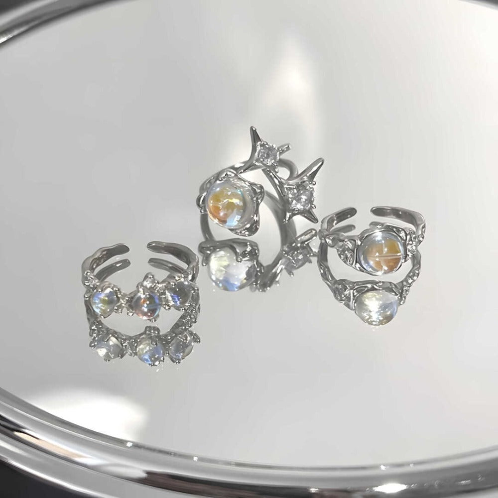 Crystal Moonstone Ring Set