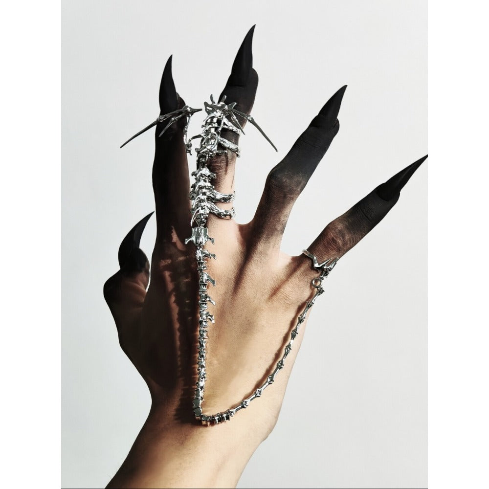 Headless Dragon Ring – Adjustable Open Band with Detachable Tail Chain