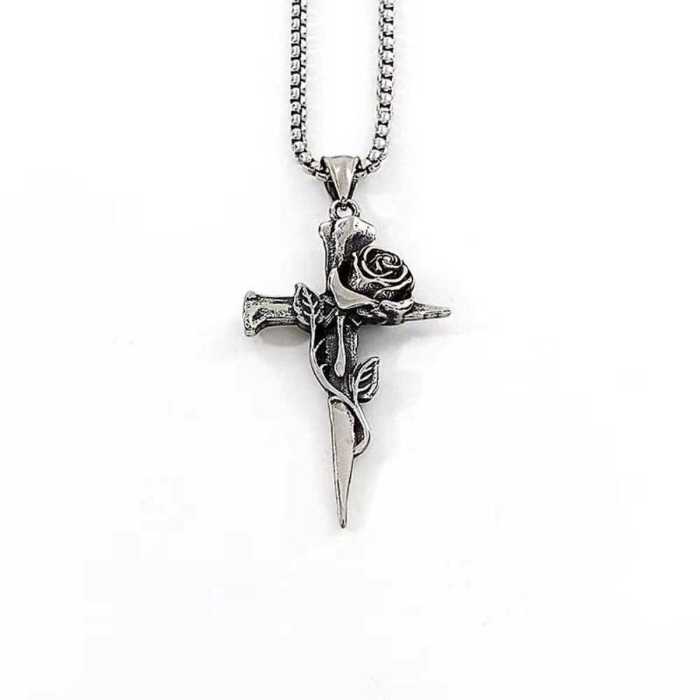 Thorn & Rose Cross Necklace