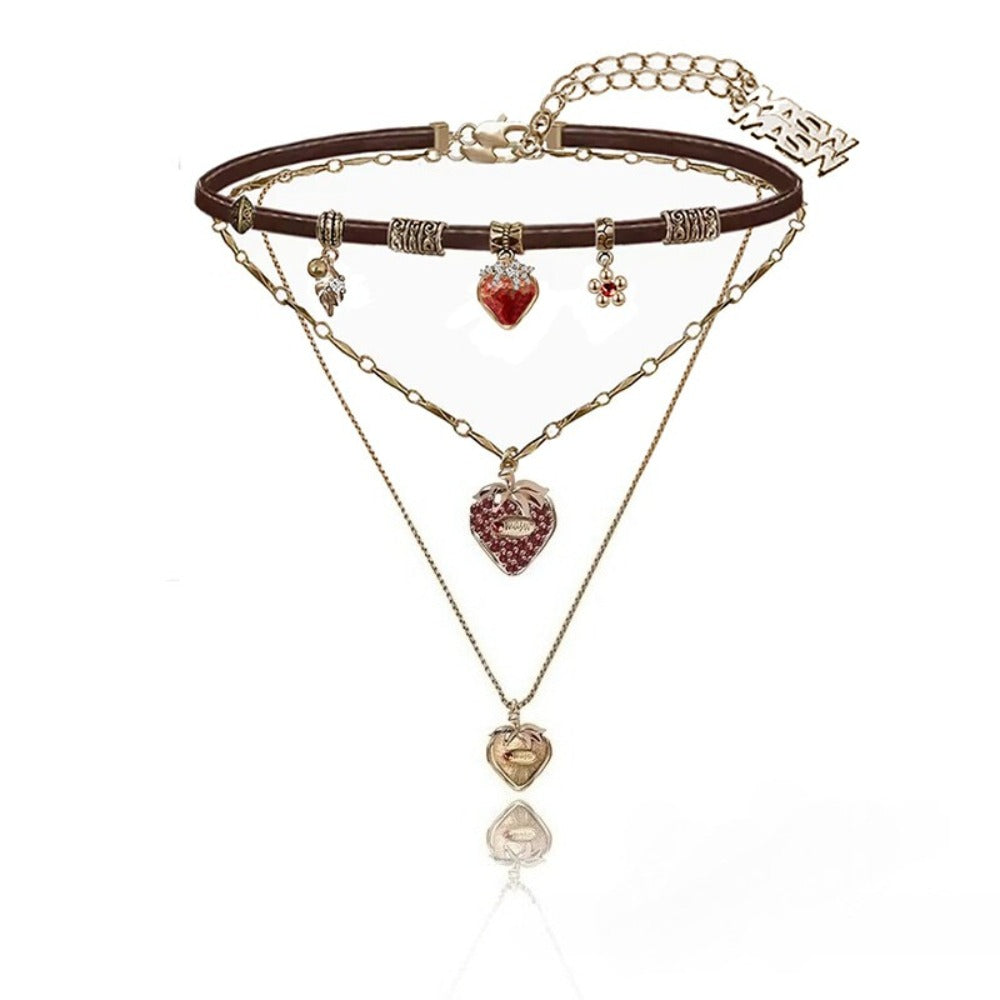 Secret Garden Vintage Crystal Strawberry Necklace