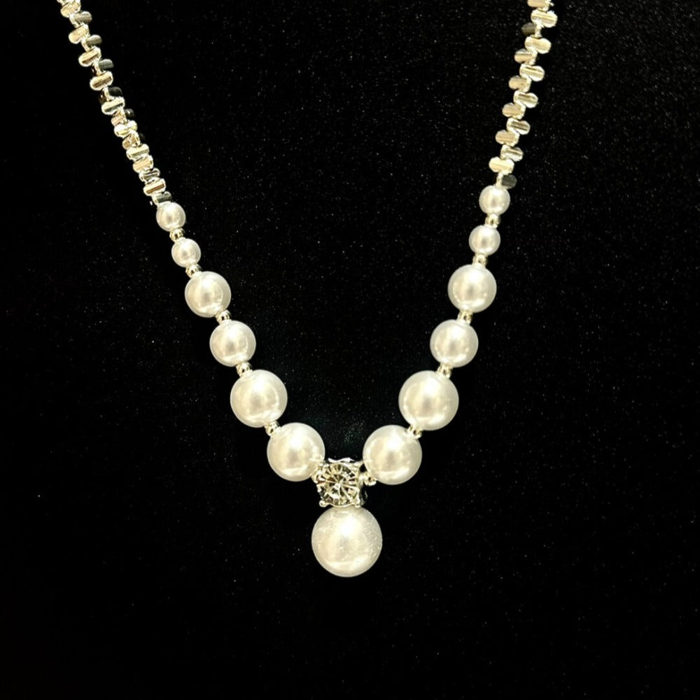 Vintage Crushed Silver Pearl Necklace