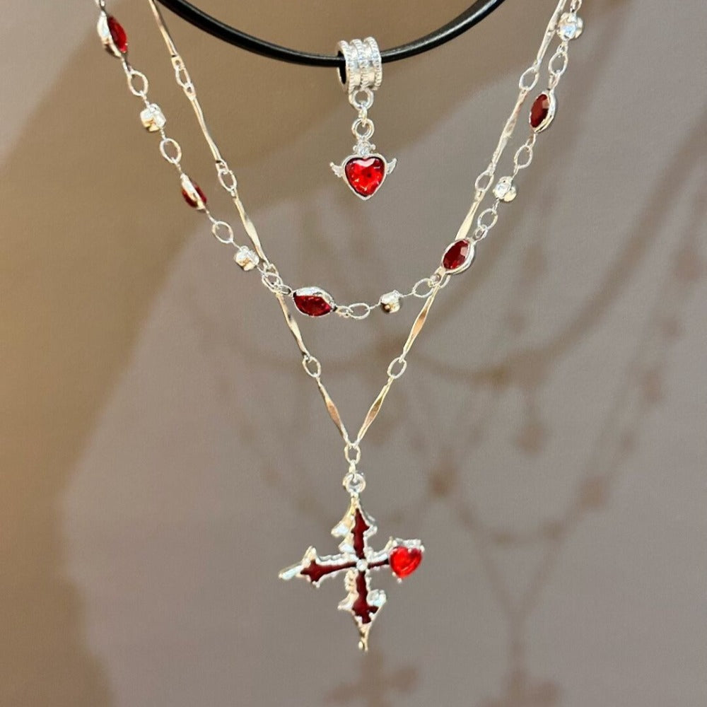 Vintage Red Crystal Saint Necklace