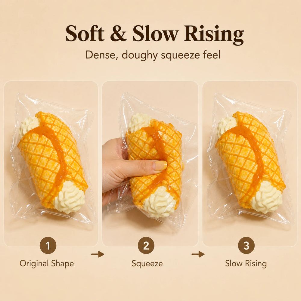 166g Cream Crispy Roll Squishy – Slow Rising Handmade Silicone Bakery Squishy
