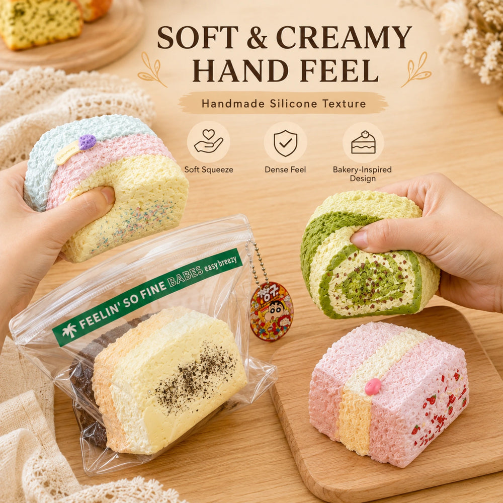 450g Extra-Thick Triple-Layer Toast Squishy – Handmade Silicone Cream-Filled Feel