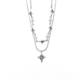 Blue Four-Point Star Crystal Pendant Layered Necklace Set