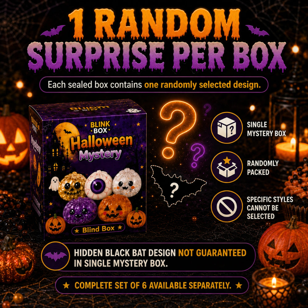 Halloween Mystery Squishy Blind Box – 5 Regular Styles + 1 Hidden Bat Design