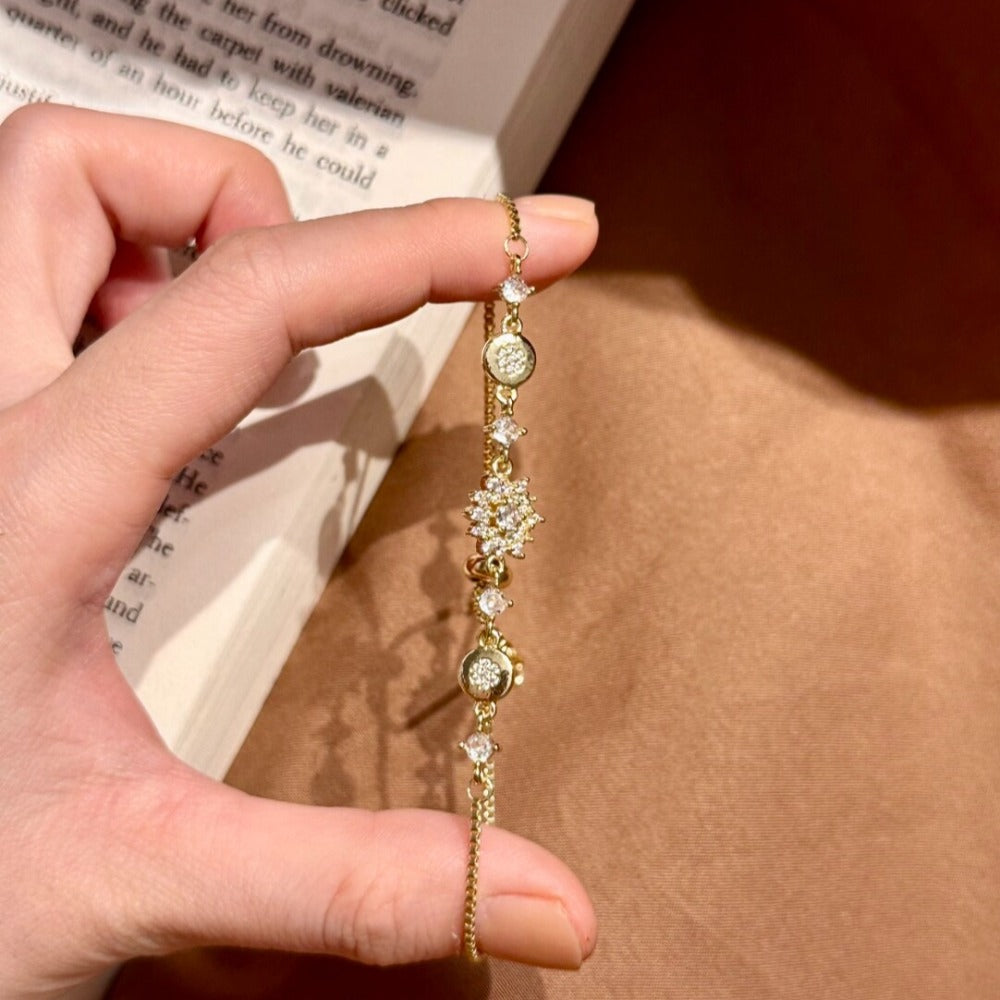 Vintage Snowfall Starburst Gold-Trim Crystal Bracelet