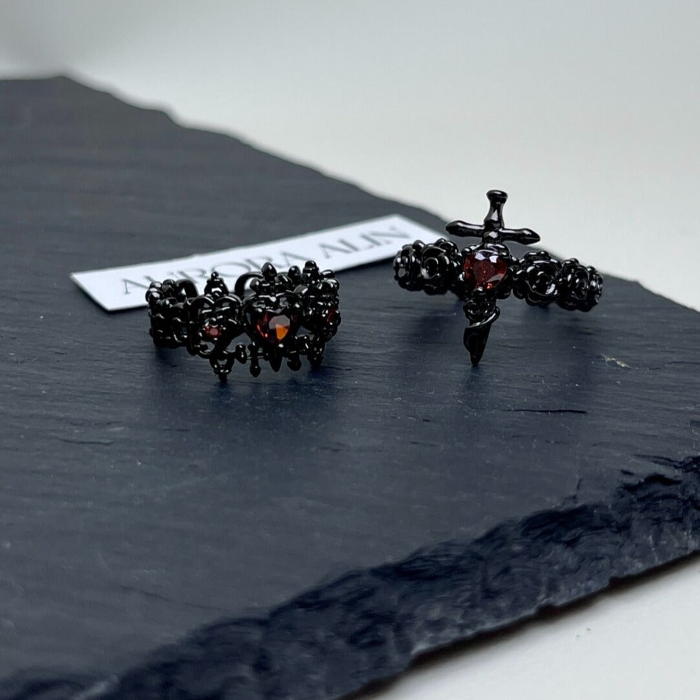 Dark Gothic Zirconia Couple Ring Set