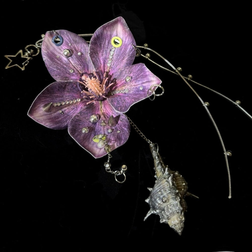 Thorn Garden Series – Silver-Eroded Violet Magnolia Bag Charm