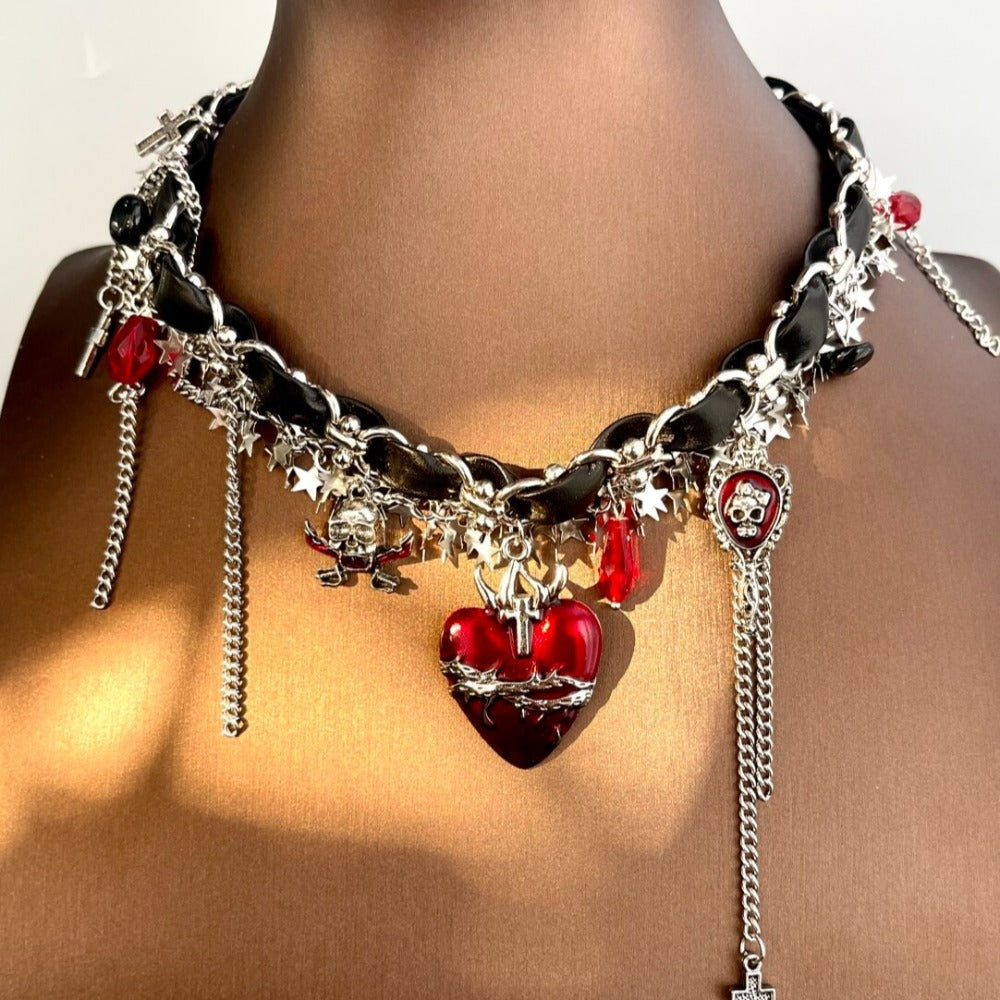 Dark Bone Heart Choker Necklace