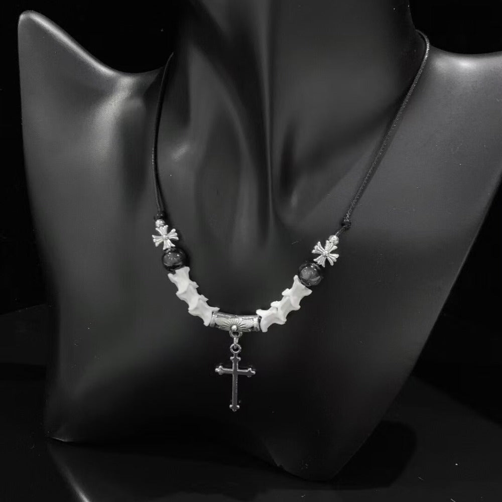 Black Cross Serpent Bone Necklace