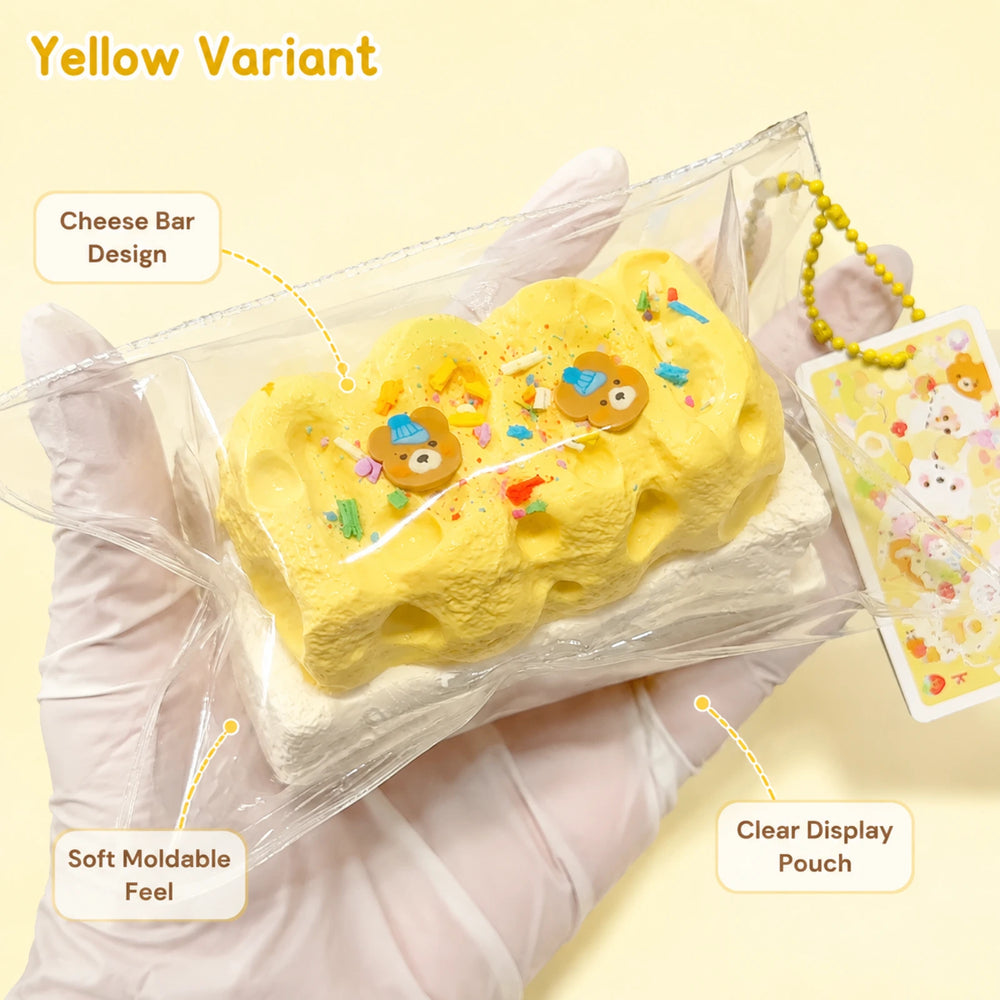 Handmade Cheese Bar Squishy – Cream-Topped Bakery Squeeze Collectible