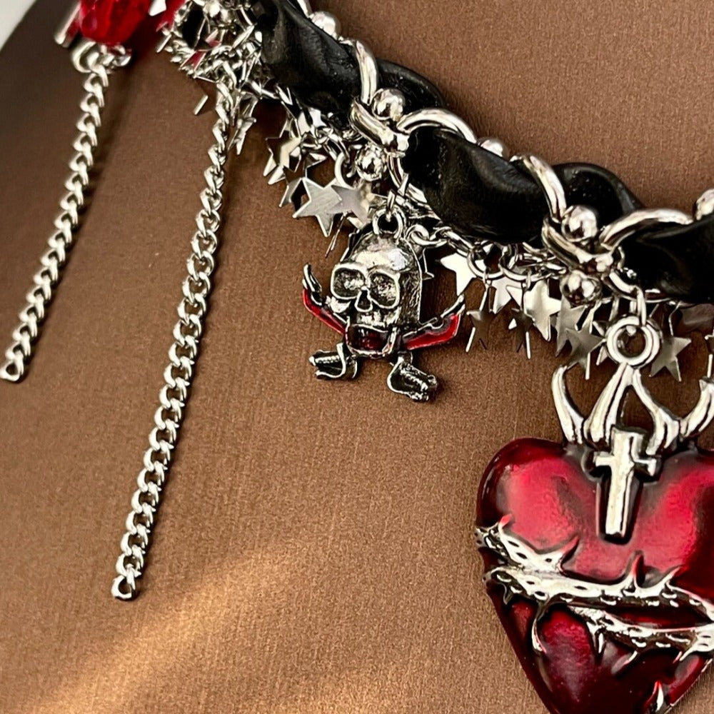 Dark Bone Heart Choker Necklace