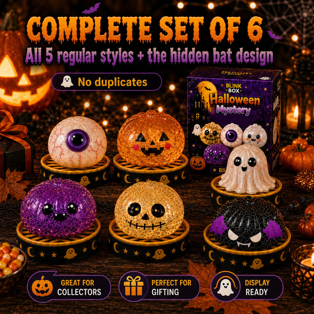 Halloween Mystery Squishy Blind Box – 5 Regular Styles + 1 Hidden Bat Design