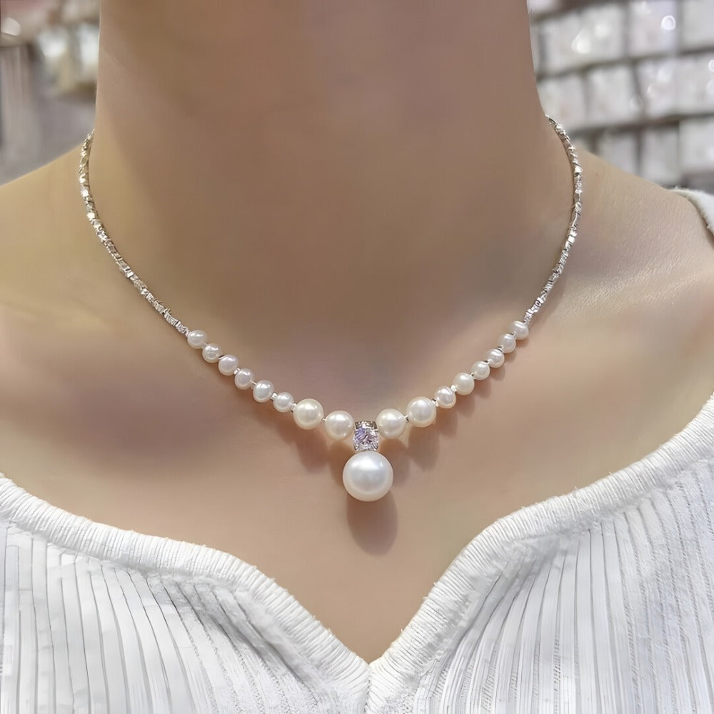 Crushed Silver Pearl Collarbone Necklace