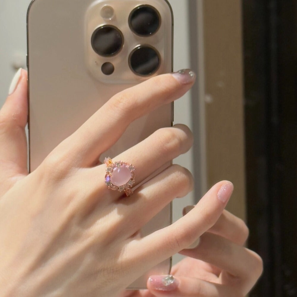 Midsummer Night Pink Chalcedony Cabochon Ring
