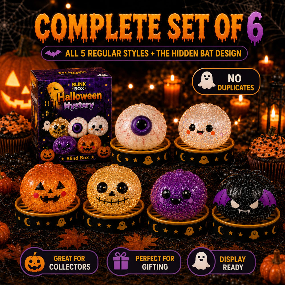 Halloween Mystery Squishy Blind Box – 5 Regular Styles + 1 Hidden Bat Design