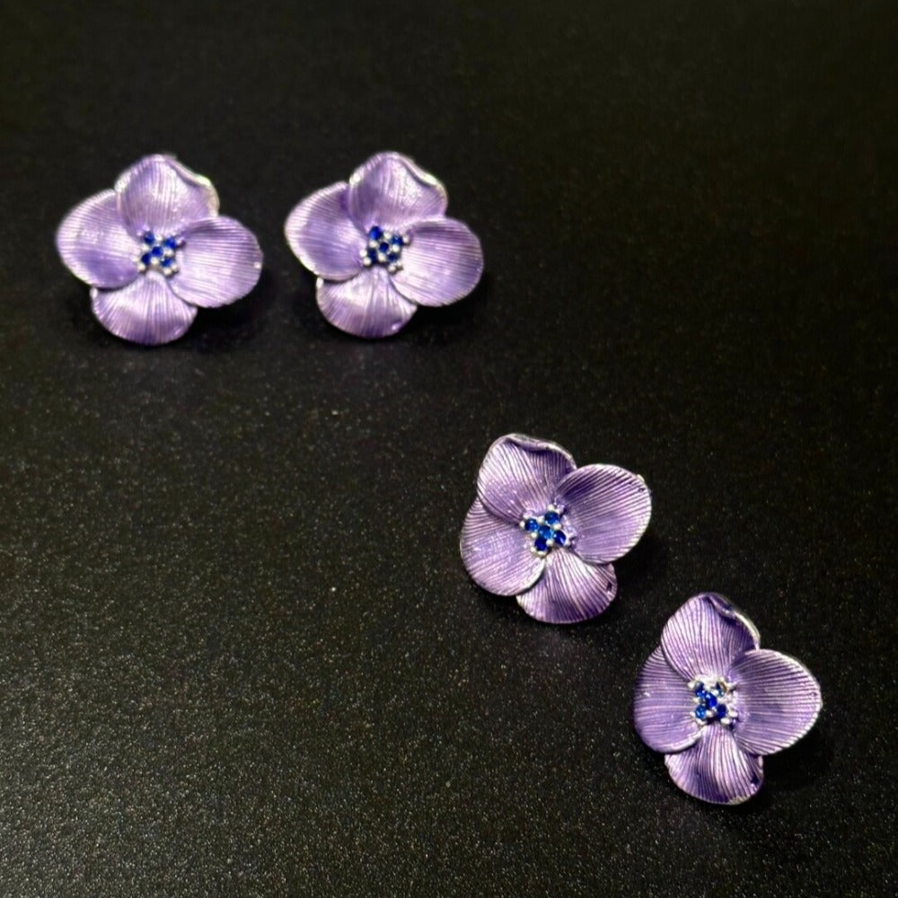 Vintage Purple Enamel Flower Earrings