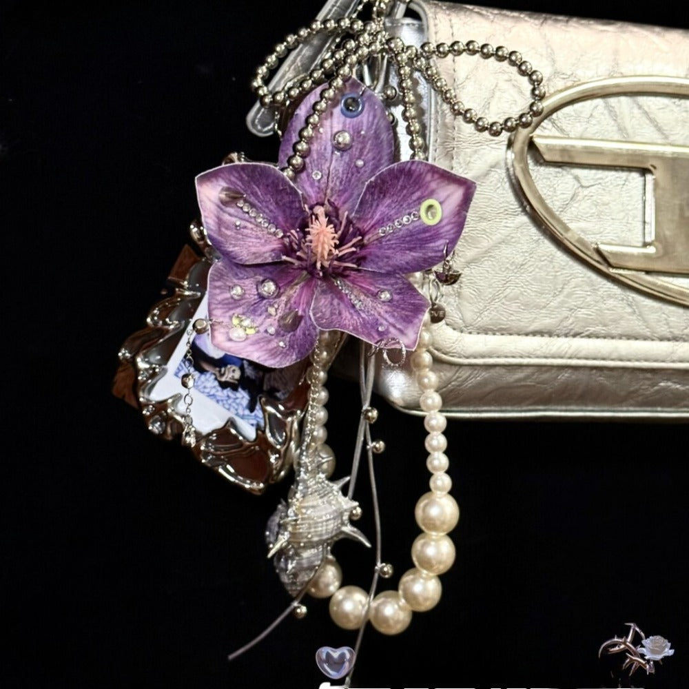 Thorn Garden Series – Silver-Eroded Violet Magnolia Bag Charm