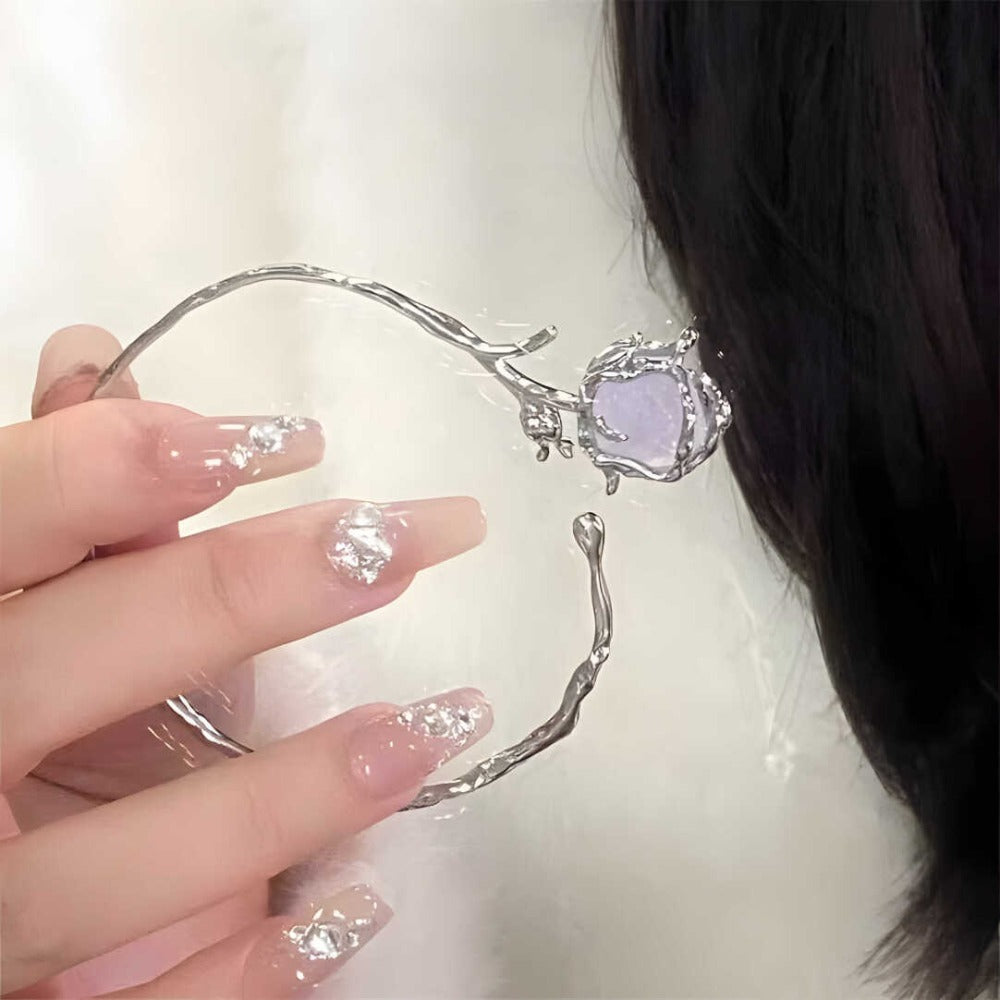 Glacial Thorn Rose Open Bangle Bracelet