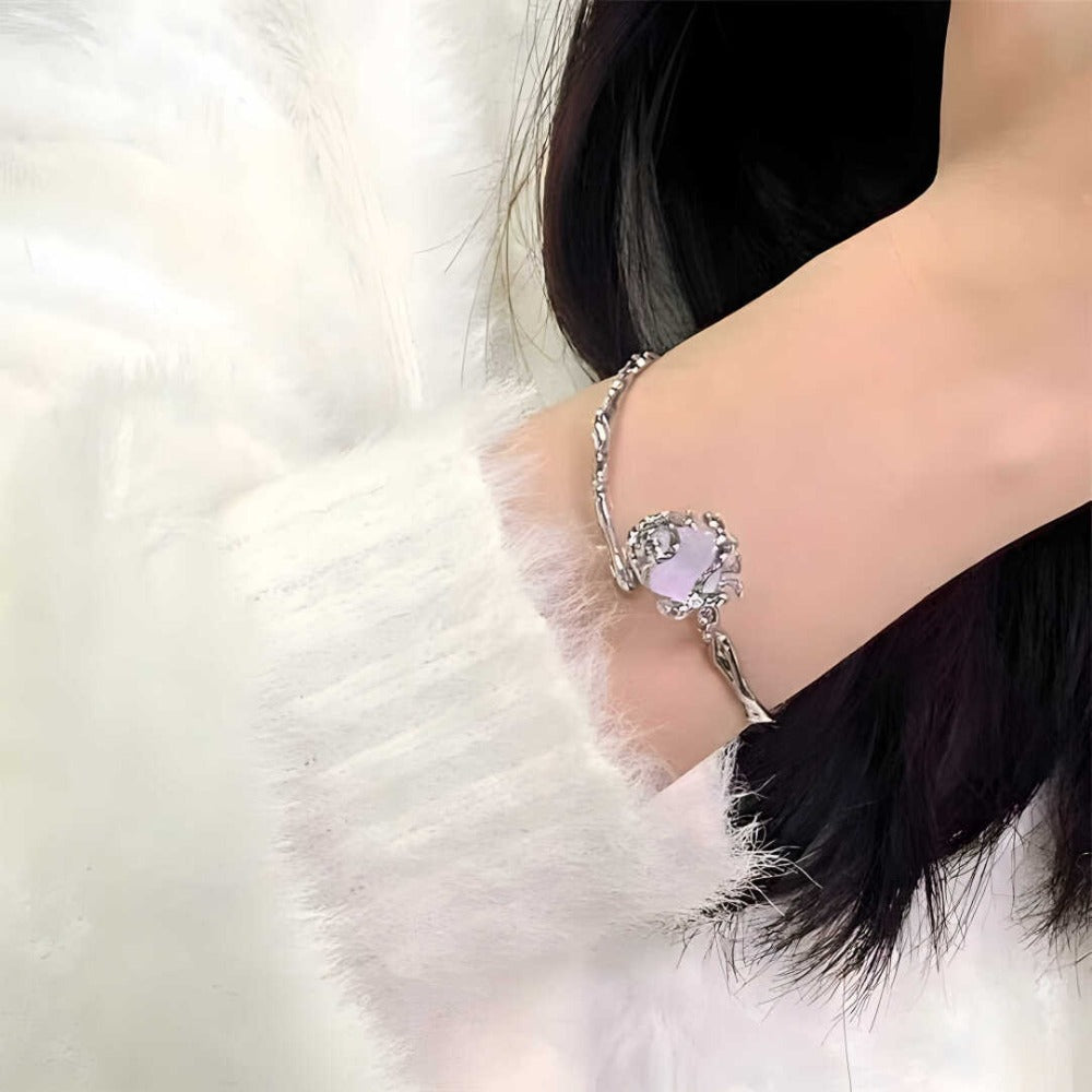 Glacial Thorn Rose Open Bangle Bracelet